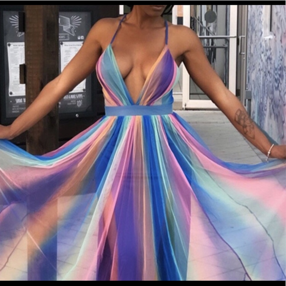 Sweet striped purple chiffon full length dress